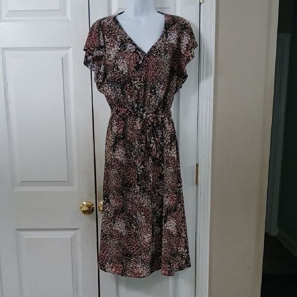 Loft Dresses & Skirts - Loft Outlet black pink white cream floral print dress Sz M EUC